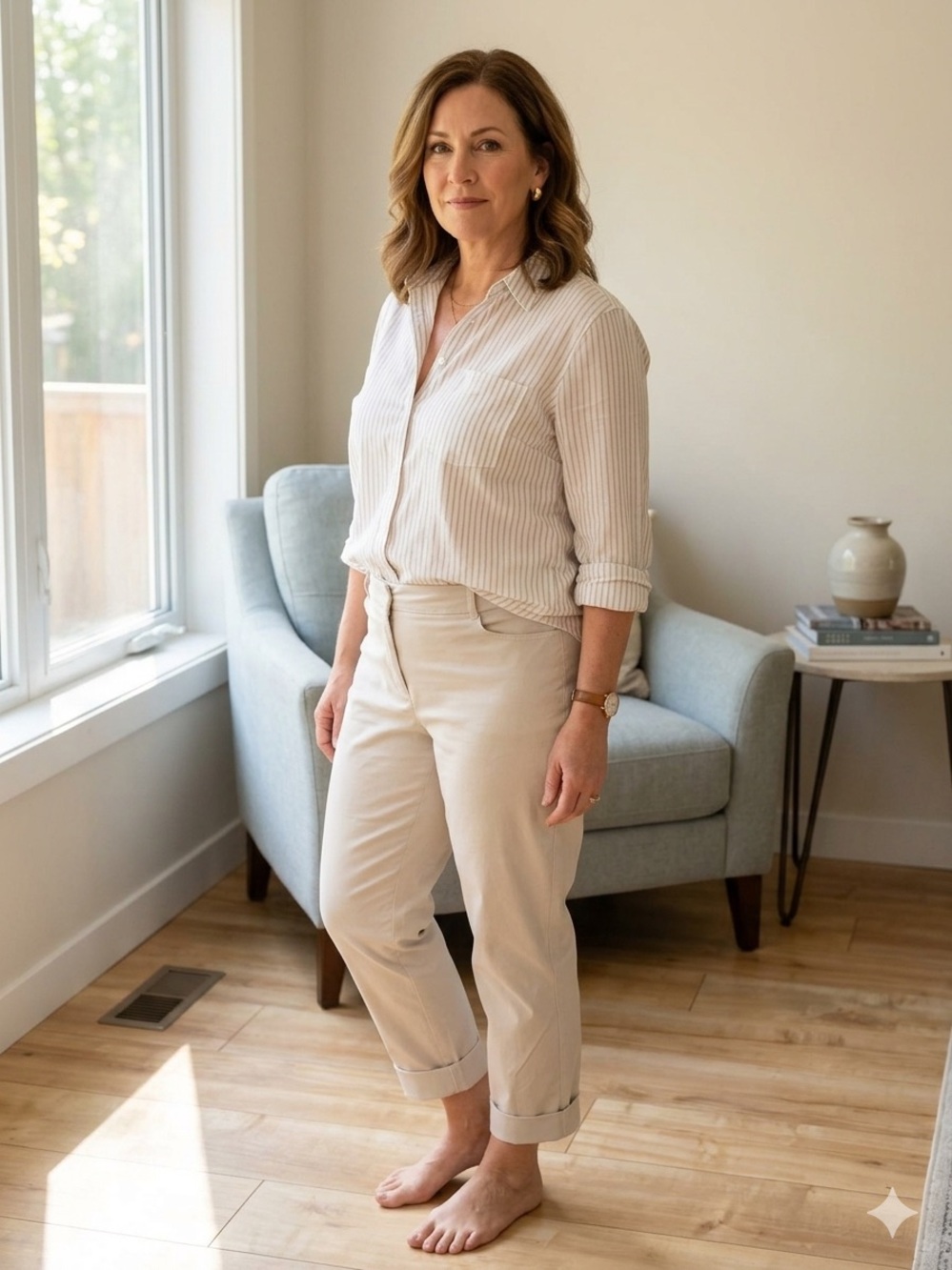 Cropped Ankle Pants in Light Beige - Women